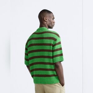 Zara Mens Short Sleeve Striped Knit Top, Size Medium